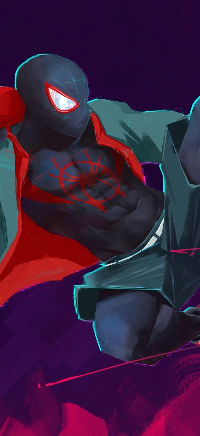 Fond d'écran iPhone Miles Morales Jumping Art 4k