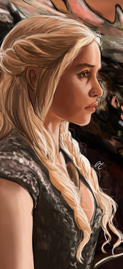 Fond d'écran iPhone Emilia Clarke Daenerys Targayen And Dragon Artwork 5k