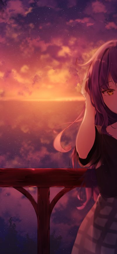 Fond d'écran iPhone Mocca Sunset Anime Girl 4k