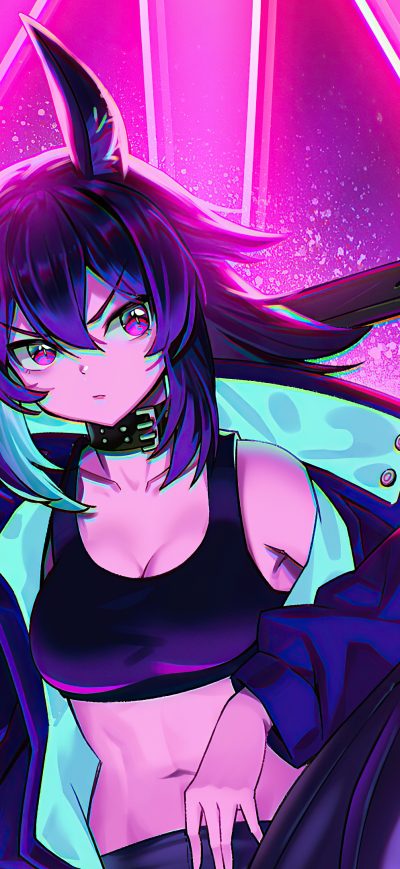 Fond d'écran iPhone Cat Cyber City Girl 4k