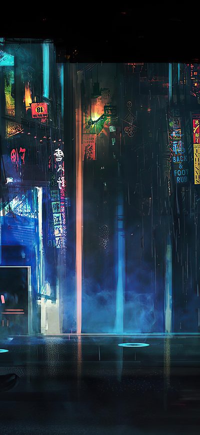 Fond d'écran iPhone Cyberpunk Rain Town Man Standing