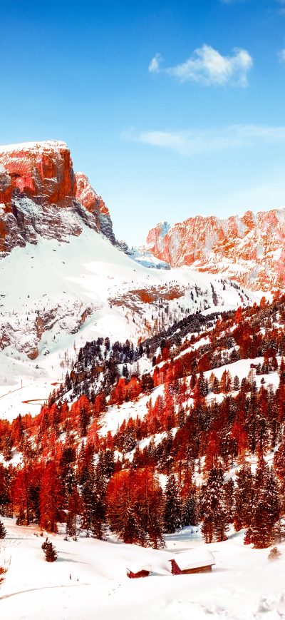 Fond d'écran iPhone Snow Capped Mountains Red Infrared Dolomites 5k