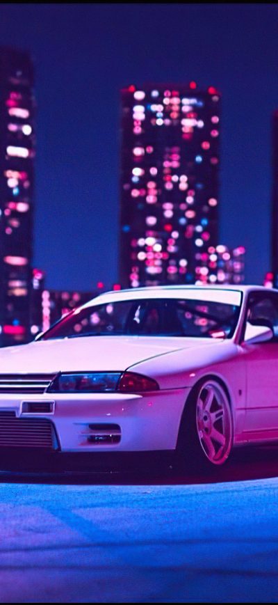 Fond d'écran iPhone Nissan Skyline R32 Retrowave 4k