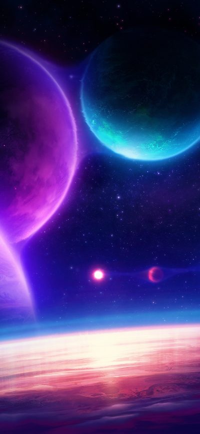 Fond d'écran iPhone Colorful Planets Chill Scifi Pink 4k