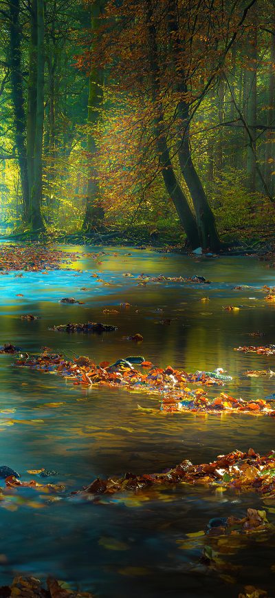 Fond d'écran iPhone River Sunbeam Autumn 4k