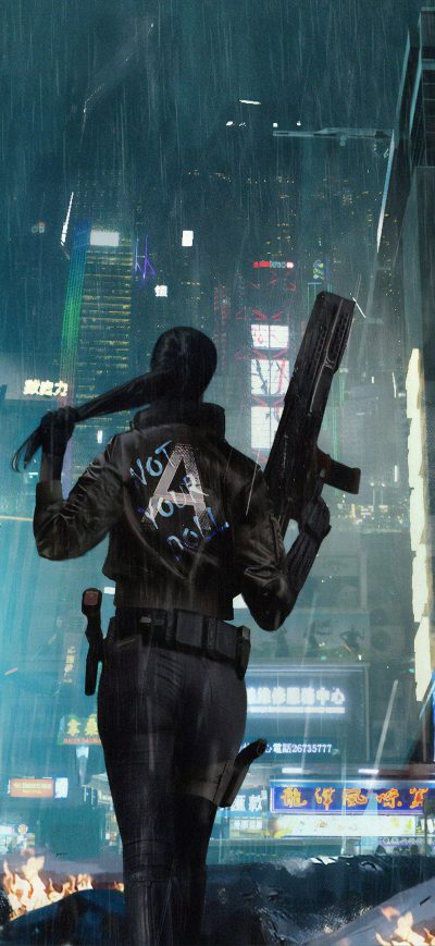 Fond d'écran iPhone Scifi Girl With Gun 4k
