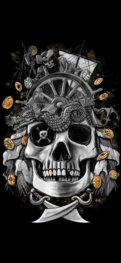 Fond d'écran iPhone Dark Gold Skull 4k