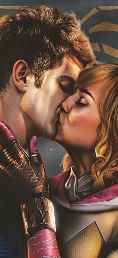Fond d'écran iPhone Spiderman And Gwen Stacy Kissing 4k