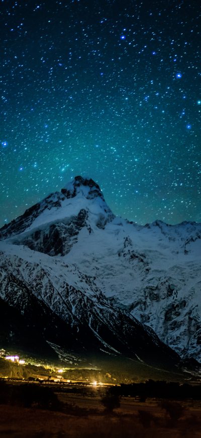 Fond d'écran iPhone Mount Cook Village Under The Winter Stars 8k