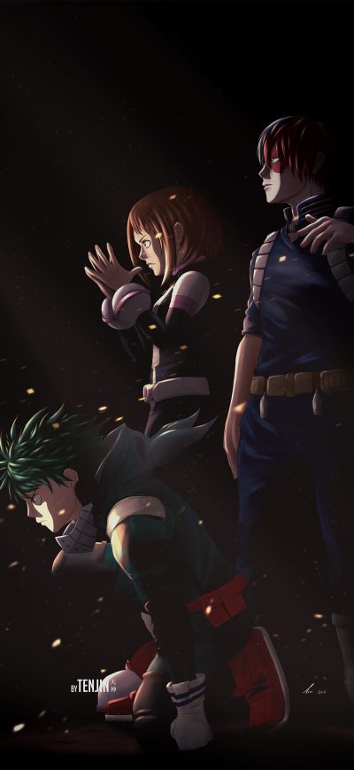 Fond d'écran iPhone Uraraka Deku Shouto Todoroki My Hero Academia