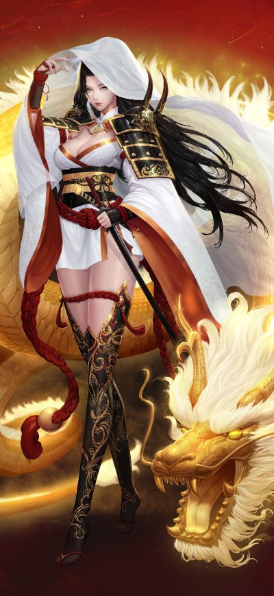 Fond d'écran iPhone Samurai Anime Girl Fantasy Art 4k