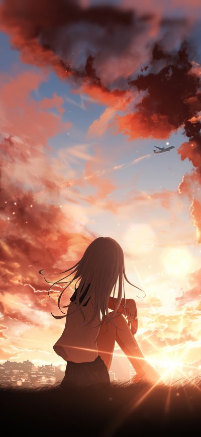 Fond d'écran iPhone Anime Girl Watching Sunset 4k