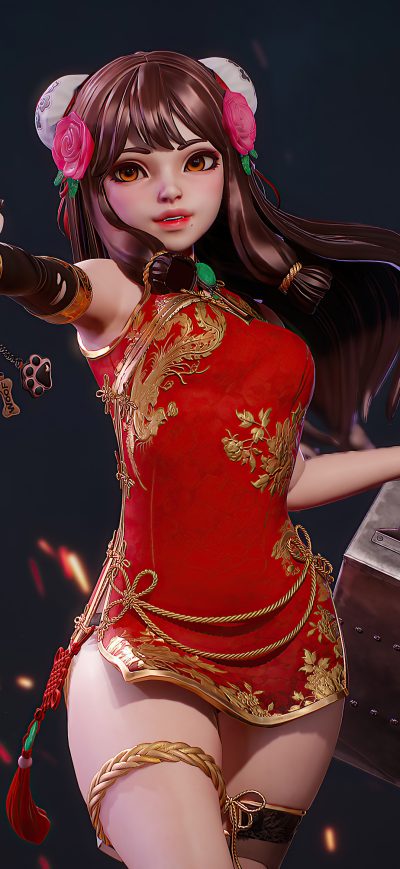 Fond d'écran iPhone Red Dress Girl With Gun 4k