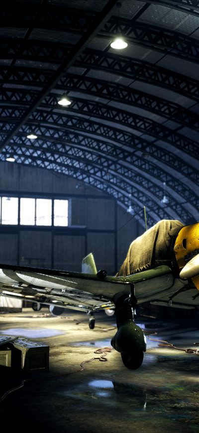 Fond d'écran iPhone Battlefield V Plane Hangar 4k