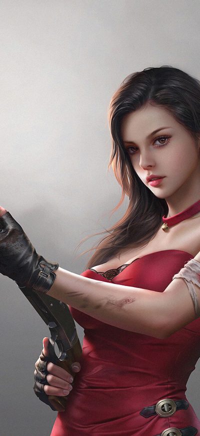Fond d'écran iPhone Fantasy Girl In Red Dress With Gun 4k