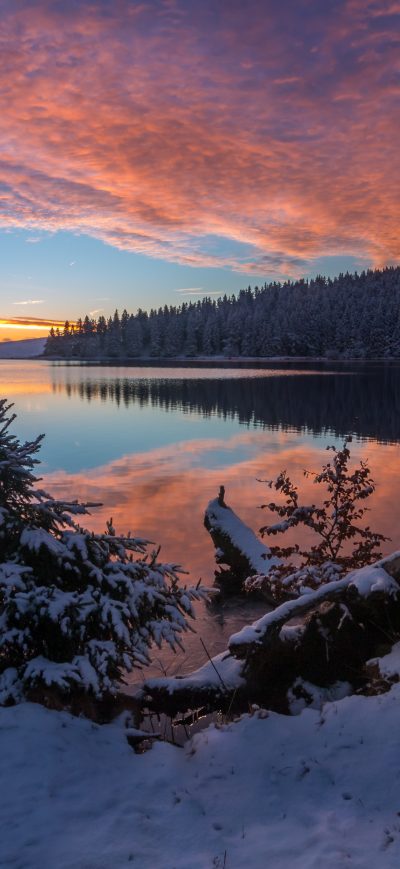 Fond d'écran iPhone Lake Snow Evening Sunset 5k