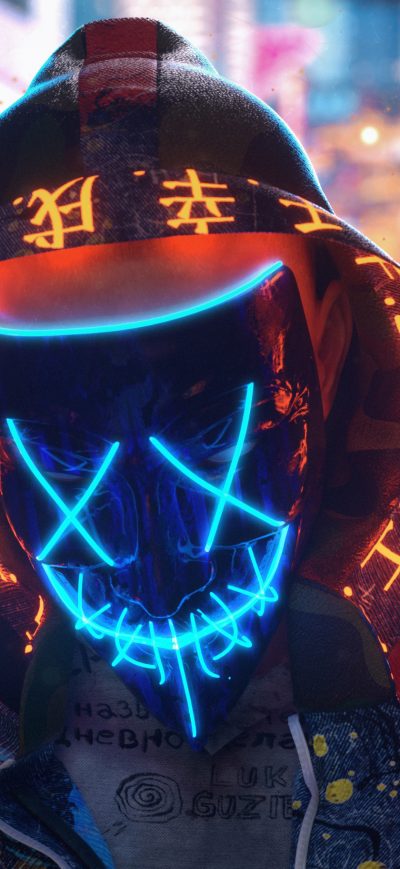 Fond d'écran iPhone Mask Neon Guy Making Chakra 4k