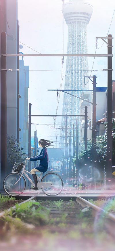 Fond d'écran iPhone Anime Girl On Bicycle 4k