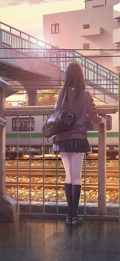 Fond d'écran iPhone Anime Girl Platform Watching Train 4k