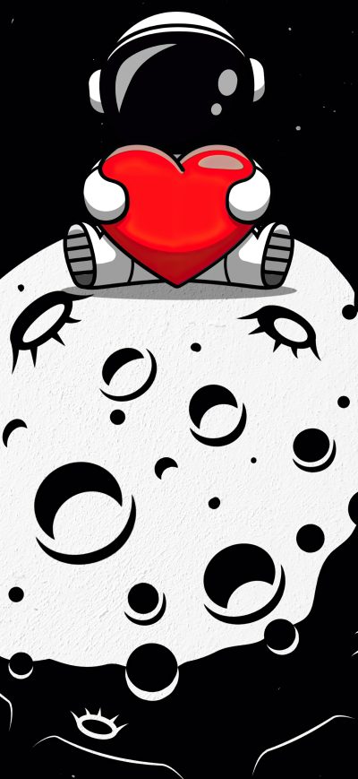 Fond d'écran iPhone Little Astronaut On Moon With Heart In Hand 5k