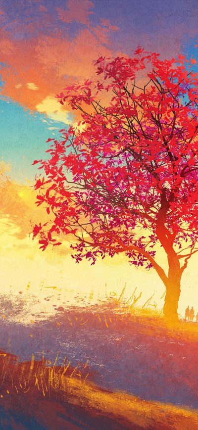 Fond d'écran iPhone Autumn Season Tree 4k Artwork Painting