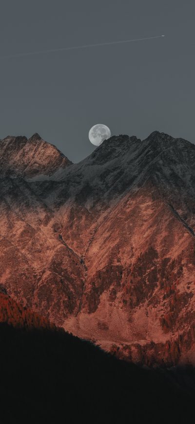 Fond d'écran iPhone Full Moon Behind Mountain Dark Evening Late Sunset 5k