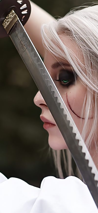 Fond d'écran iPhone Ciri Witcher Samurai Cosplay 4k