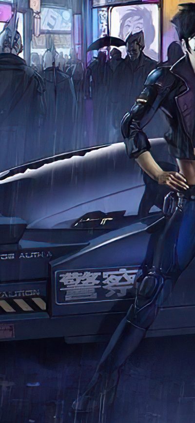 Fond d'écran iPhone Cyber Police Girl With Gun 4k