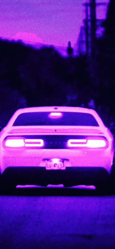 Fond d'écran iPhone Dodge Challenger Synthwave 5k