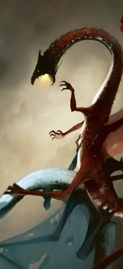 Fond d'écran iPhone Blue Red Fantasy Dragon 4k