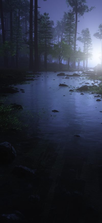 Fond d'écran iPhone Water Stream Night Forest 4k