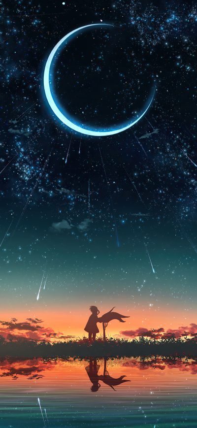 Fond d'écran iPhone Lake Sky Stars Sunset 4k