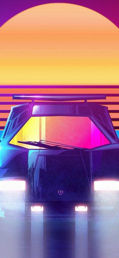 Fond d'écran iPhone Lamborghini Countach Synhtwave 4k