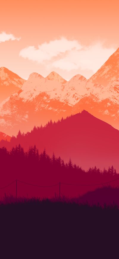 Fond d'écran iPhone Hut Mountains Clouds Powerlines Evening Minimalism 4k