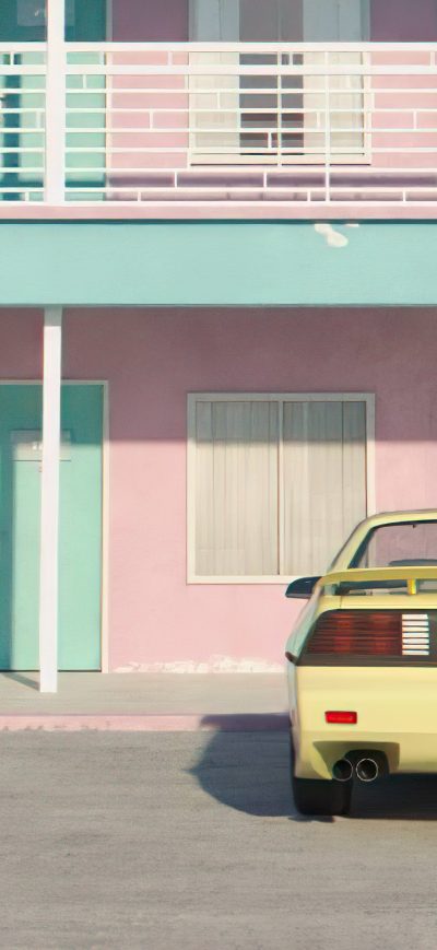 Fond d'écran iPhone Retro Car Hotel Outside 4k