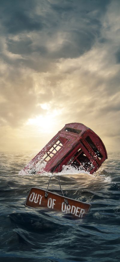 Fond d'écran iPhone Telephone Booth Drowning In Sea Out Of Order