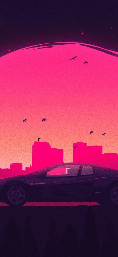 Fond d'écran iPhone Pink Retro City Lamborghini