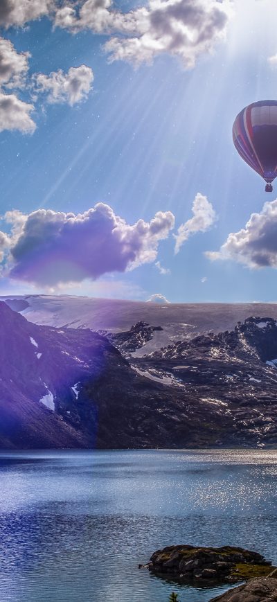 Fond d'écran iPhone Norway Lake Landscape Air Balloon 5k