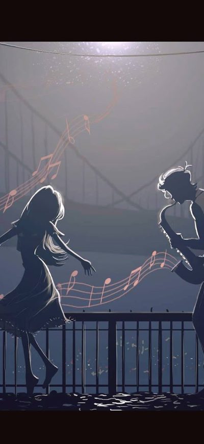 Fond d'écran iPhone Boy Playing Saxophone Girl Dancing Artwork