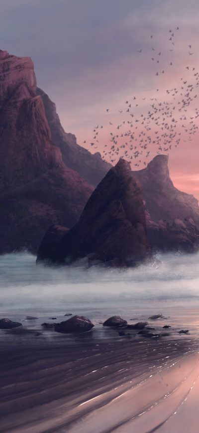 Fond d'écran iPhone Beach Seaside Digital Painting 4k