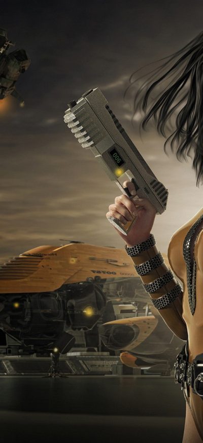 Fond d'écran iPhone Scifi Sunglasses Woman Warrior With Guns