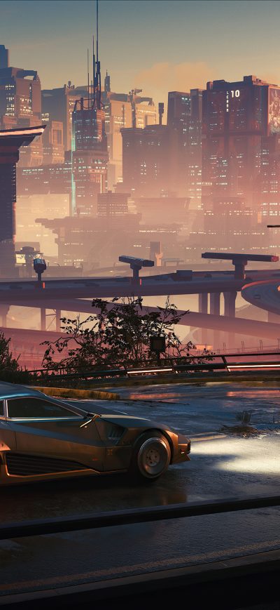 Fond d'écran iPhone Quadra Turbo R V Tech On Cyberpunk 2077 Streets 5k