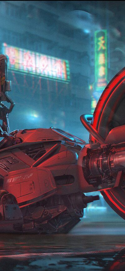 Fond d'écran iPhone Big Tire Cyberpunk Bike Rider Girl