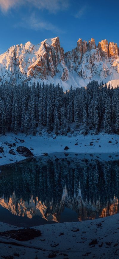 Fond d'écran iPhone Forest Lake Mountains Snow