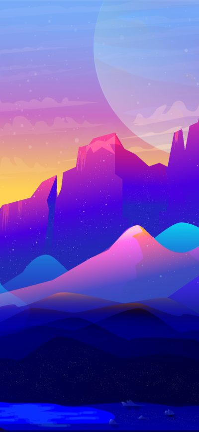Fond d'écran iPhone Rock Mountains Landscape Colorful Illustration Minimalist