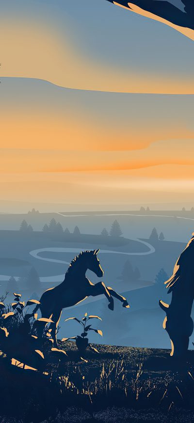 Fond d'écran iPhone Horses Dawn Minimal 4k