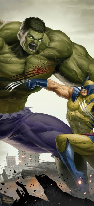 Fond d'écran iPhone Art Hulk Vs Wolverine 4k