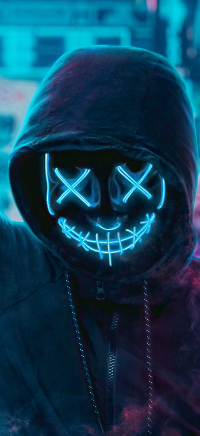 Fond d'écran iPhone Mask Guy Neon Man With Smoke Bomb 4k