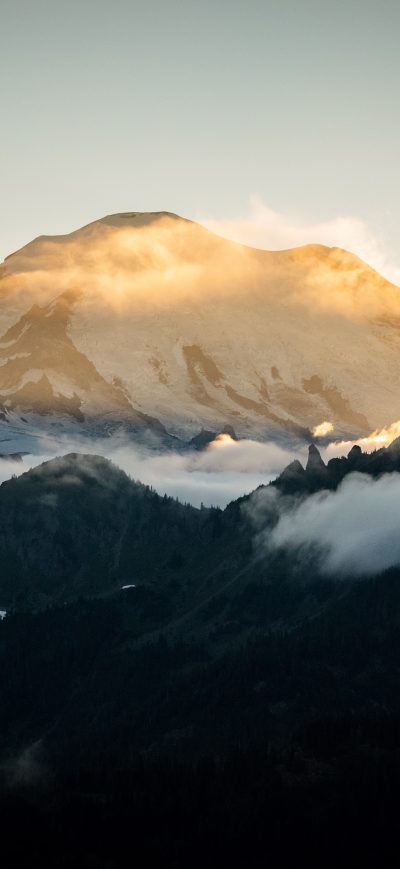 Fond d'écran iPhone Sun Setting Behind Mount Rainier 5k
