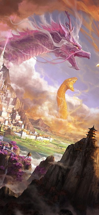 Fond d'écran iPhone Phoenix Dragon Snake Digital Art